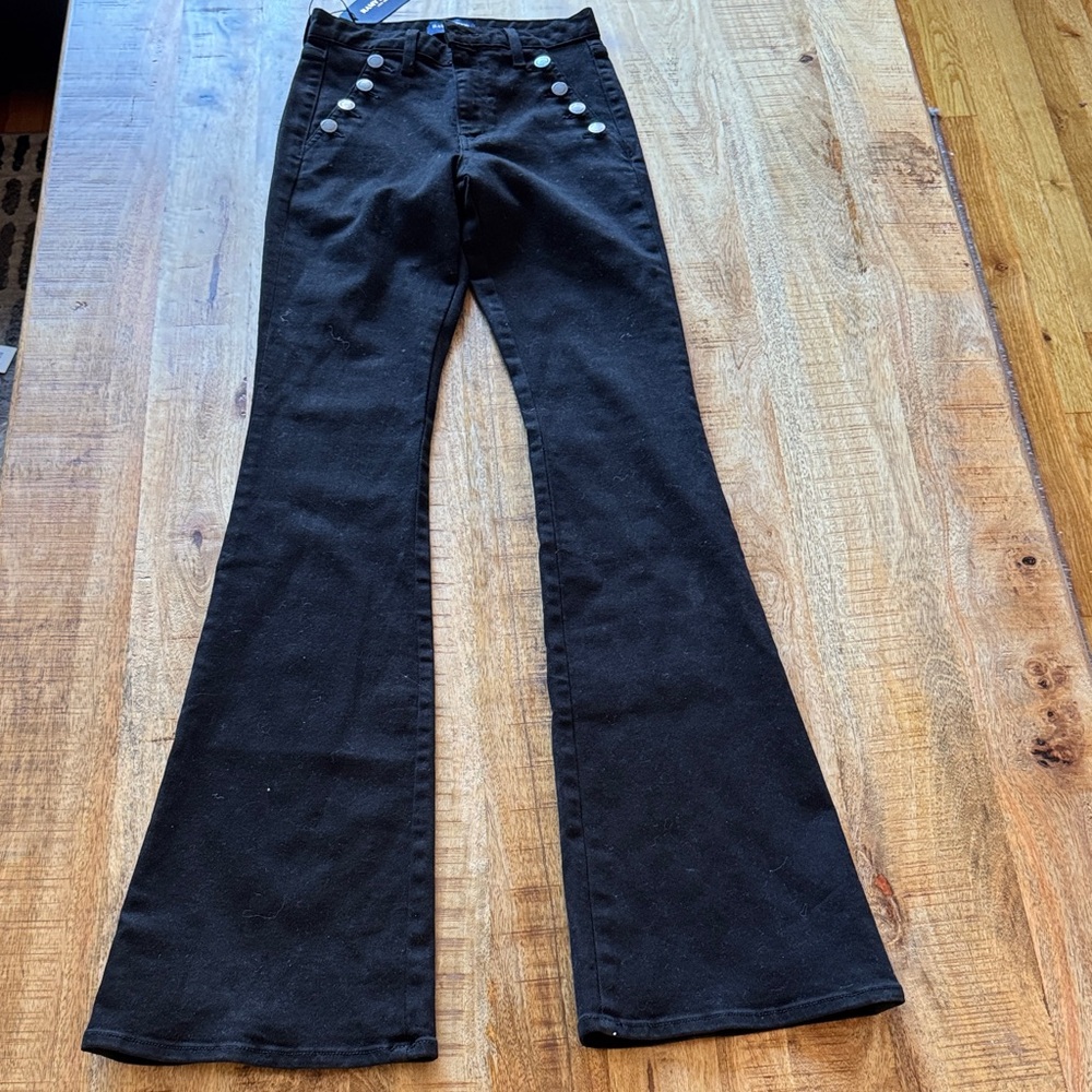 Ramy Brook Black High-Rise Flare Jeans with Decorative Buttons